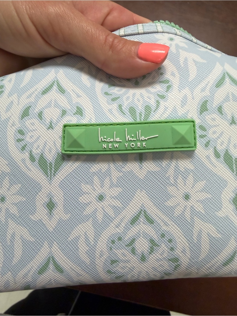 Nicole Miller Powder Blue and Mint Patterned Cosmetic Pouch - Picture 2 of 6